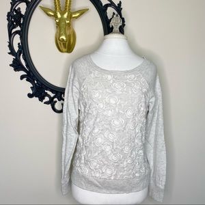 Black Swan Heather Gray Sweatshirt with White Floral Stitched Details